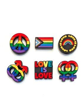 LGBTQ+ SHOE CHARM COLLECTION (Pack of 6) Fits Both Shoelaces and Clogs